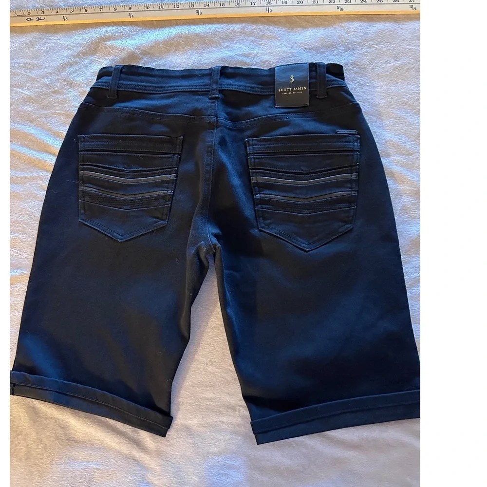 Scott James Black Denim Bermuda Shorts W32 Cuffed Five Pocket Casual Bottoms